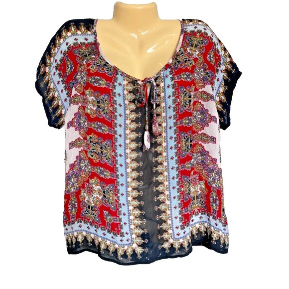 Bila Tops - Y2k Bila beachy Boho L blouse festival peasant sheer India